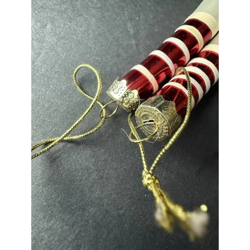 Vtg Hand Blown Glass Snowman Santa Icicle Ornament Red Set (2) Whimsy Holiday
